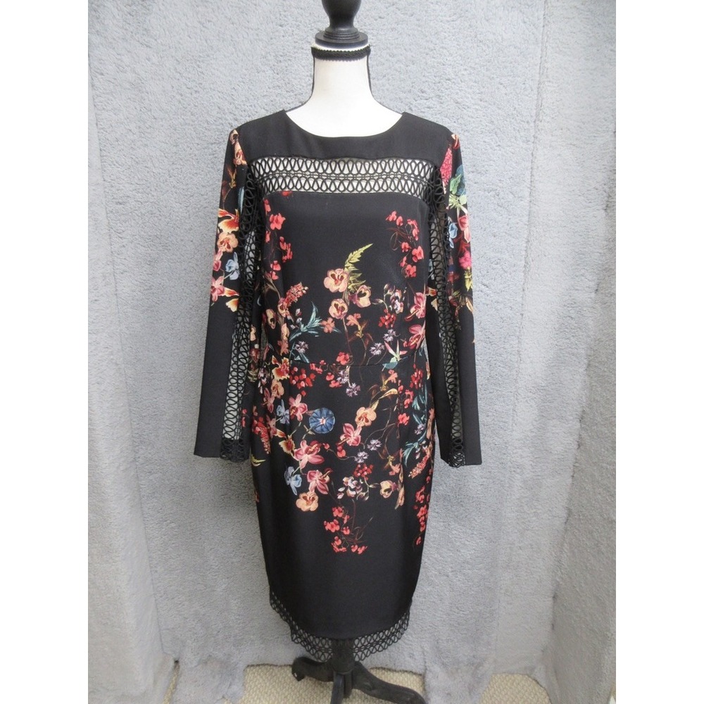 Antonio Melani Floral Dress Women 12 Black Sheath Romantic Gothic Cocktail Chic